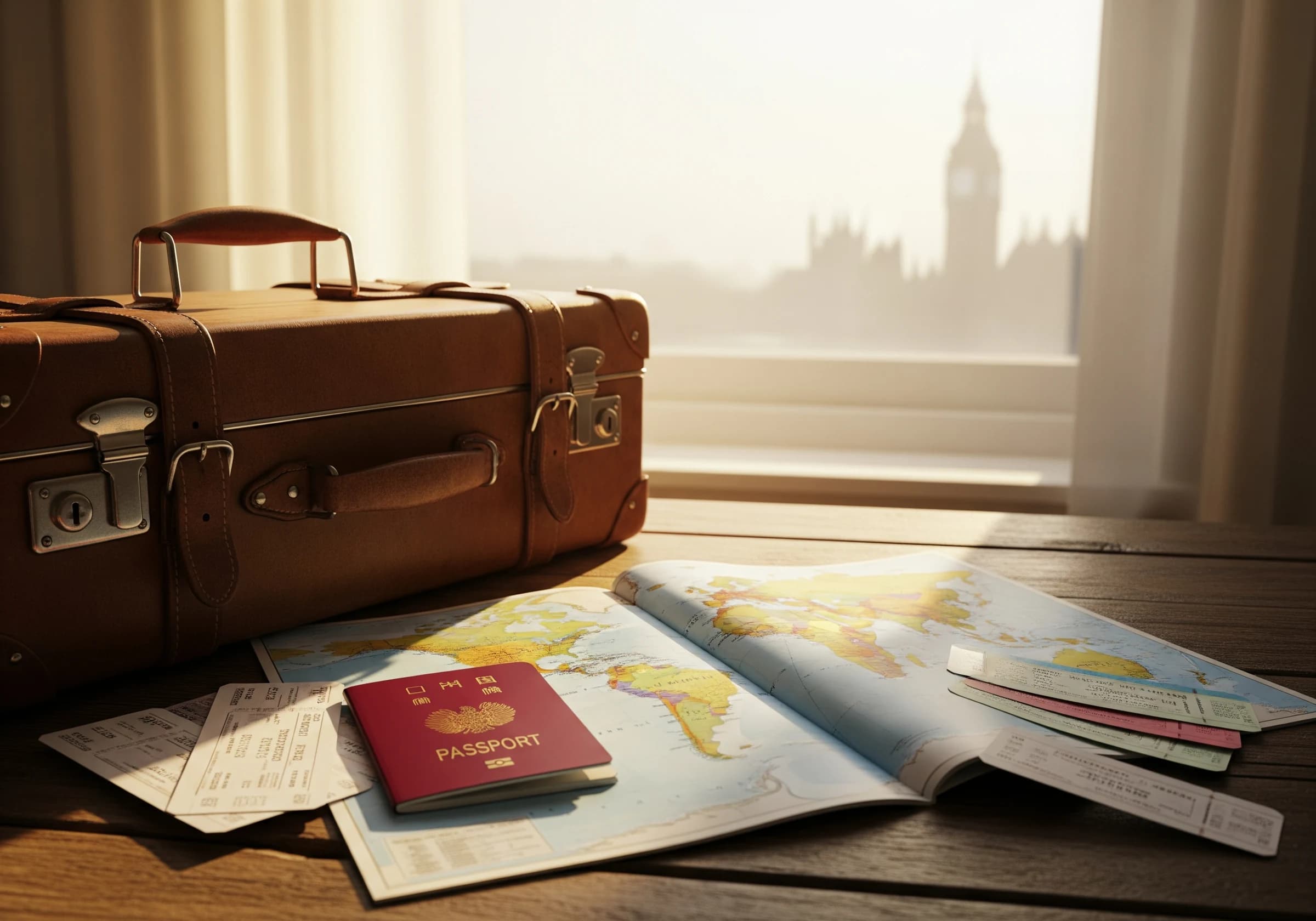 A worn suitcase and travel notes